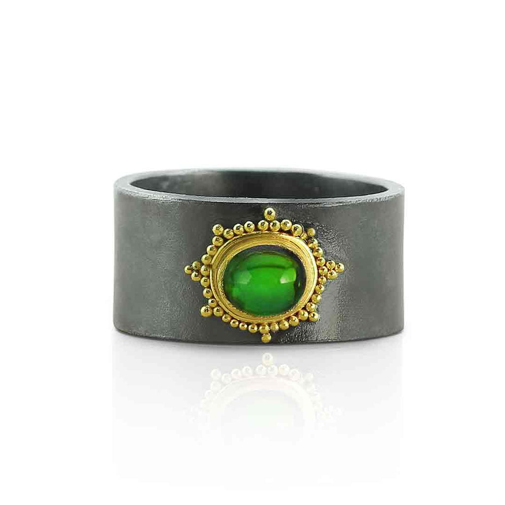Green Tourmaline Ring with 22K Granulation - Nancy Troske Jewelry