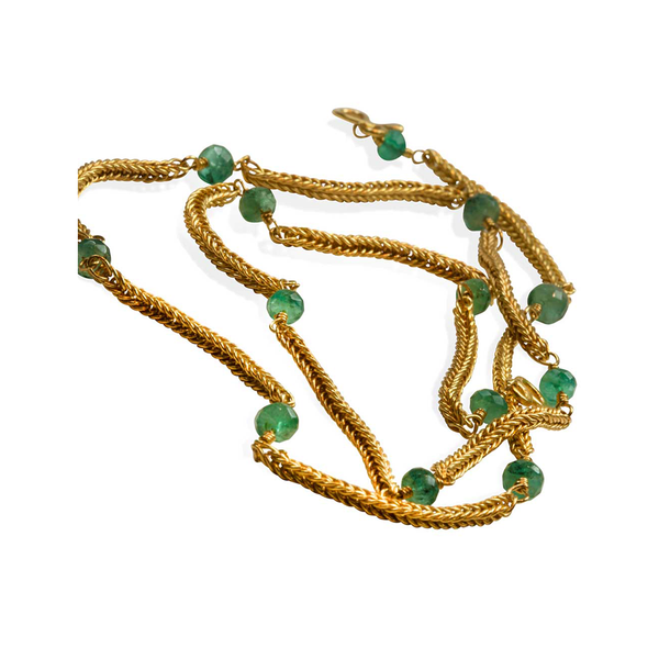 22k Gold Clasp Faceted Brazilian Emeralds Beads Necklace - David