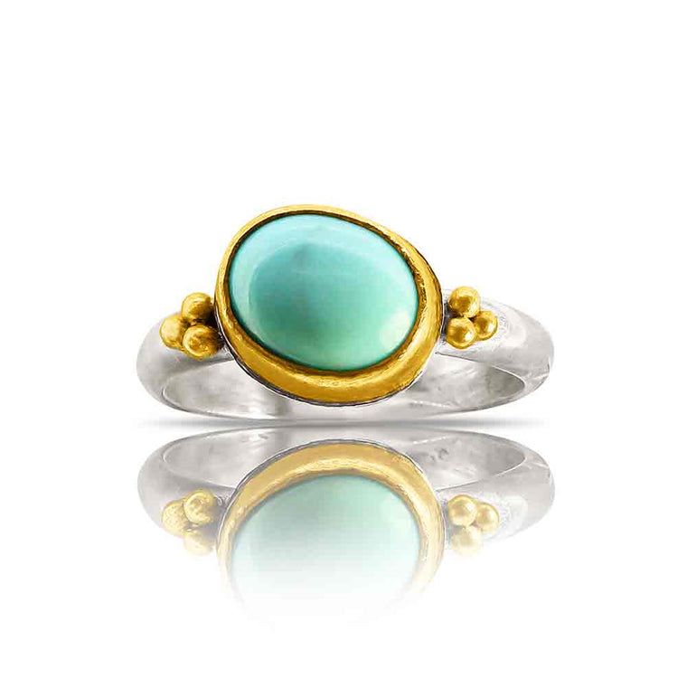 Turquoise, 22K and Silver Ring - Nancy Troske Jewelry