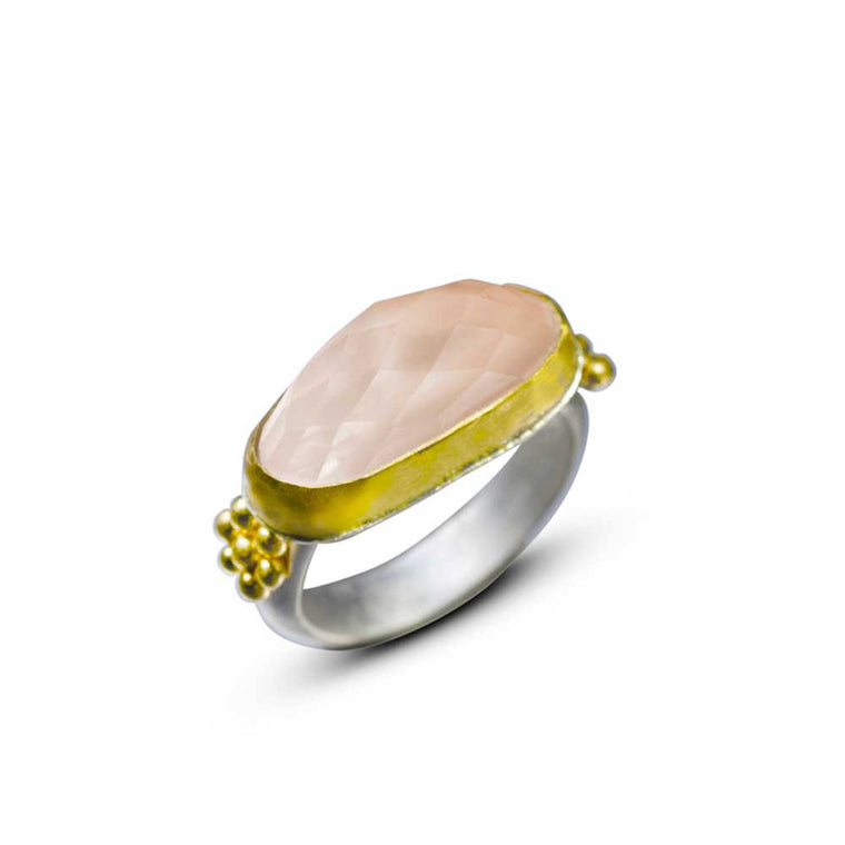 New York City Morning -  Rose Quartz Ring with Granulation - Nancy Troske Jewelry