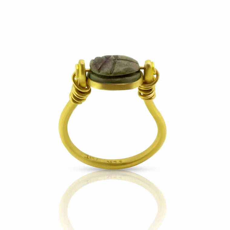 Authentic Egyptian Scarab Ring in 22K gold - Nancy Troske Jewelry