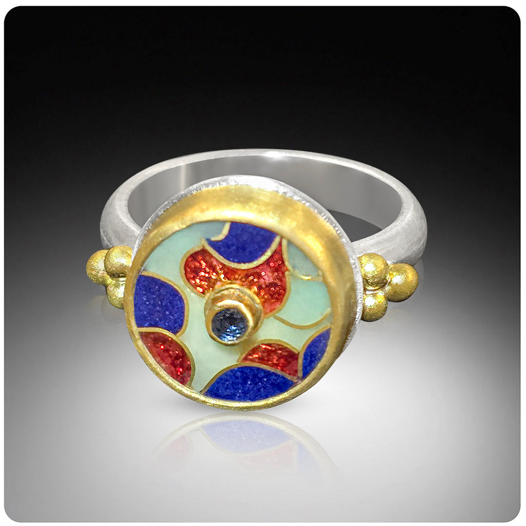 Sapphire and Cloisonné Ring