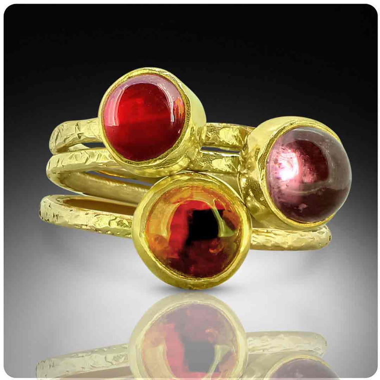 Spinel Cabochon Stacking Rings - 22K and 18K - Nancy Troske Jewelry