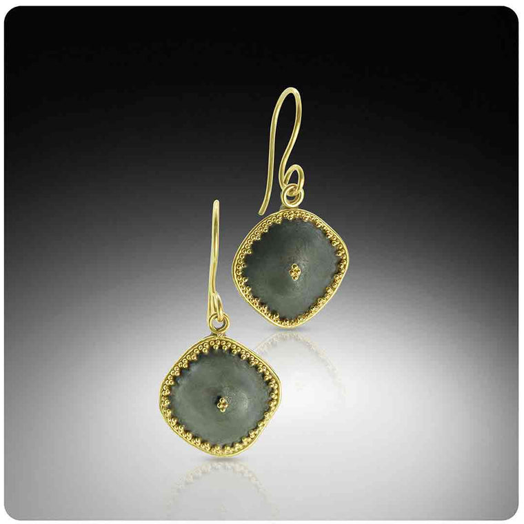 Akrotiri Earrings Black silver with 22 K granulated earrings  - Nancy Troske Jewelry