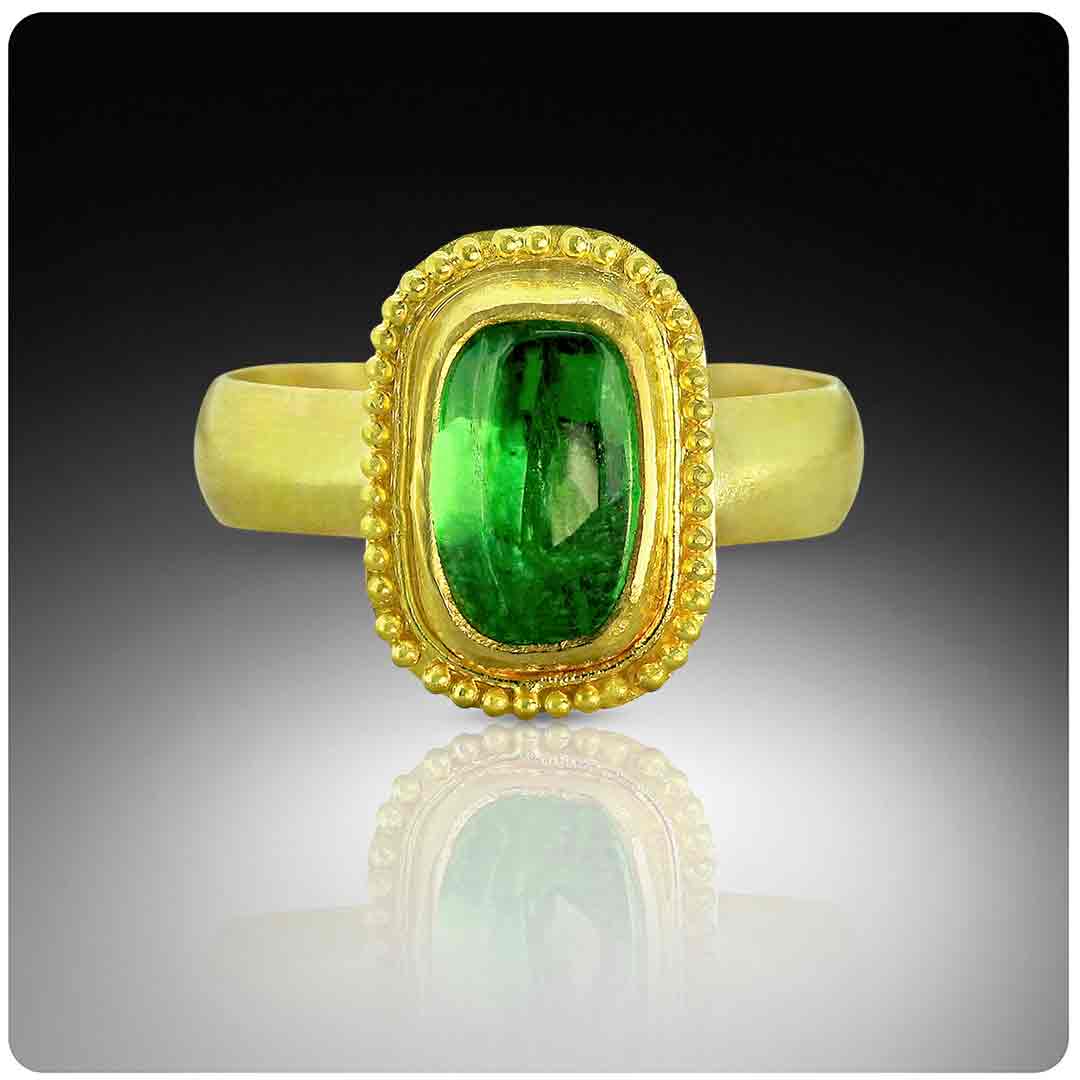 Tsavorite garnet engagement ring, gold ring with leaves and diamonds /  Patricia | Eden Garden Jewelry™