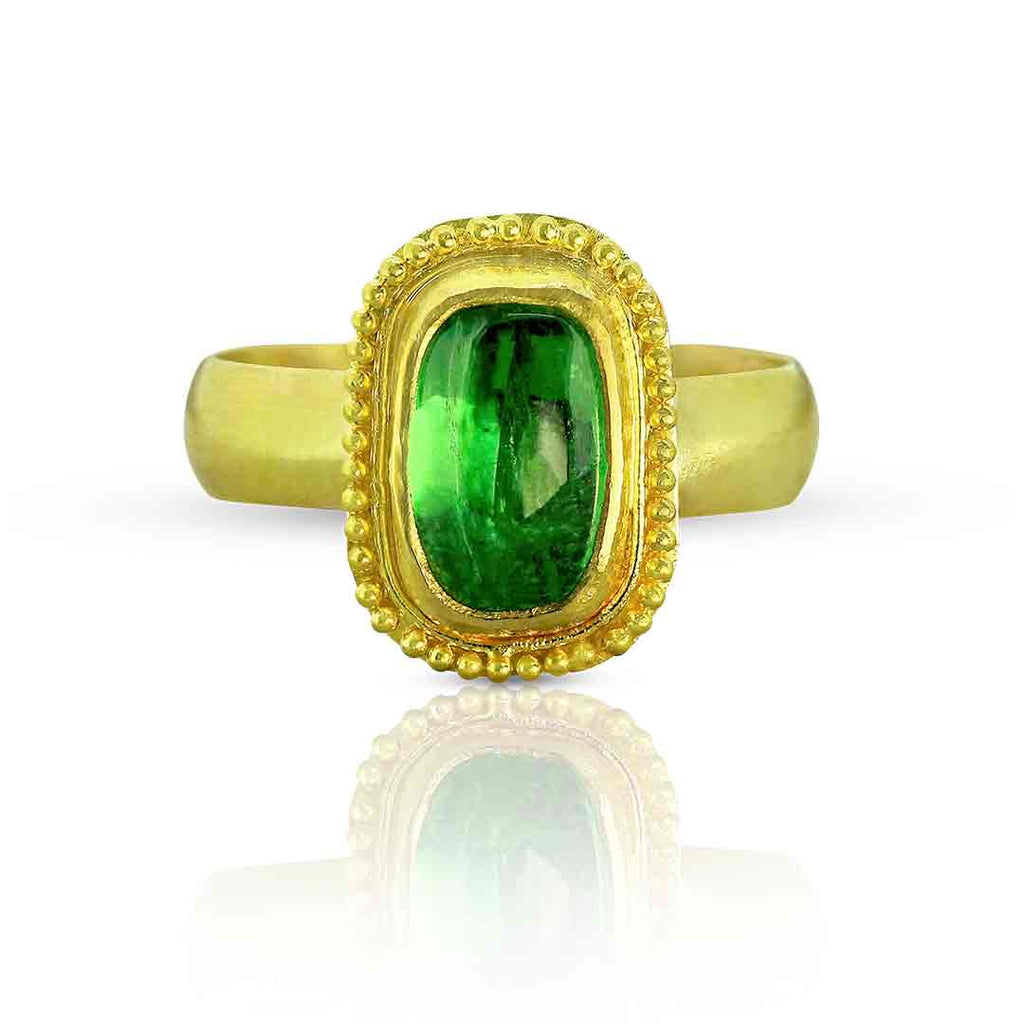 Green Ice - Tsavorite Garnet Granulated 22K  Ring - Nancy Troske Jewelry