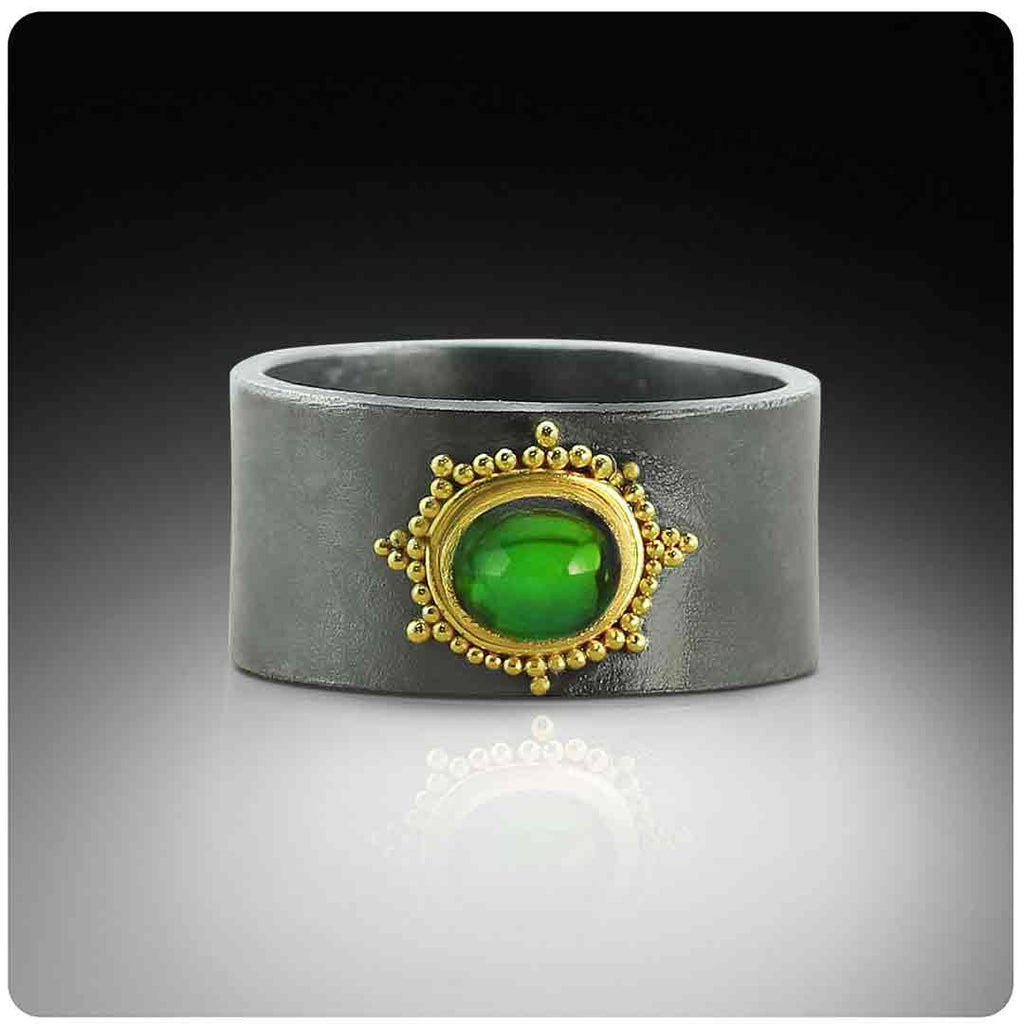 Green Tourmaline Ring with 22K Granulation - Nancy Troske Jewelry