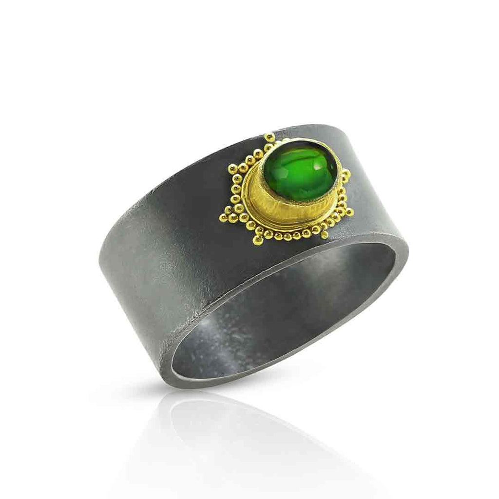 Green Tourmaline Ring with 22K Granulation - Nancy Troske Jewelry