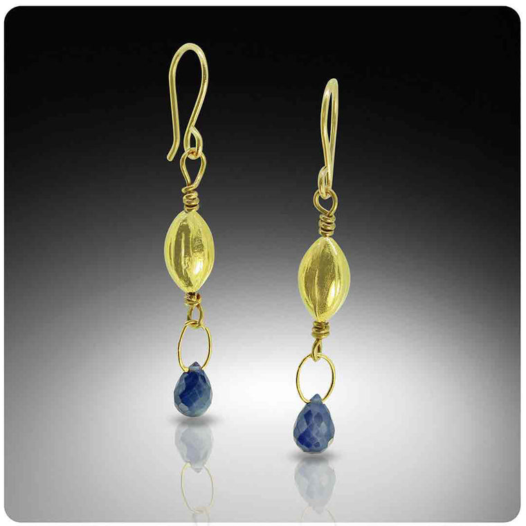 Hollow Form 22K and Sapphire Earrings - Nancy Troske Jewelry
