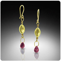 Hollow Form 22K and Ruby  Earrings - Nancy Troske Jewelry