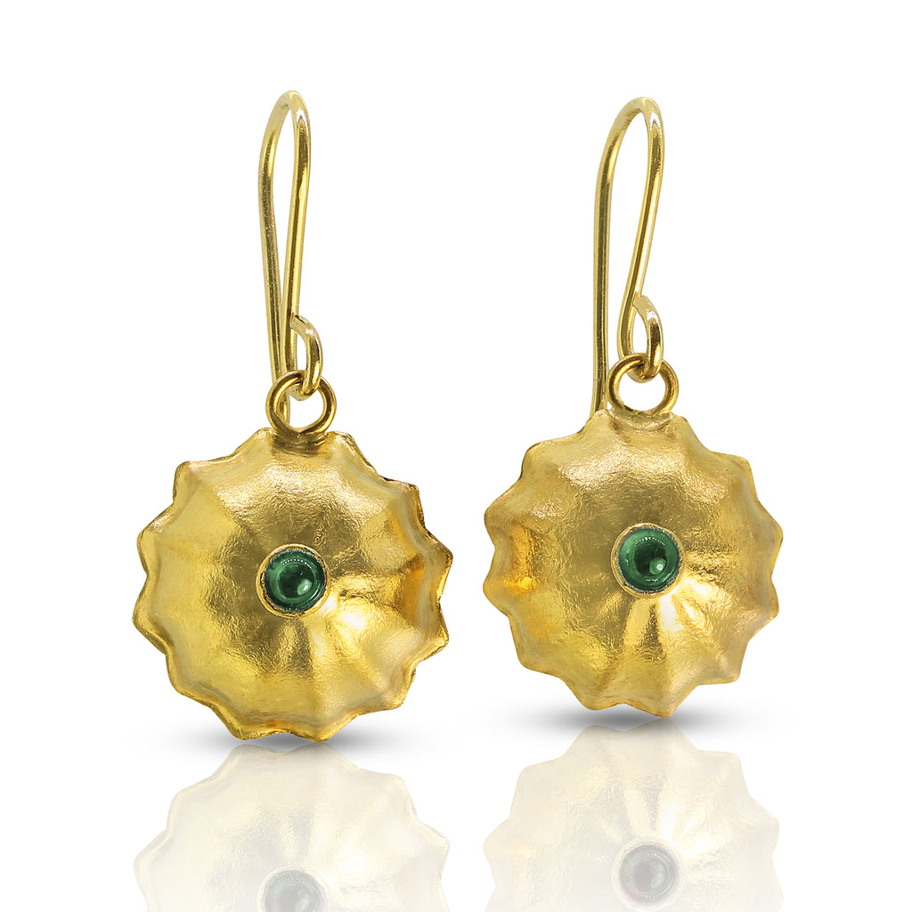 Melon Ball Earrings - 22K and Emerald - Nancy Troske Jewelry
