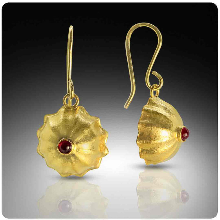 Melon Ball Earrings - 22K and Ruby - Nancy Troske Jewelry