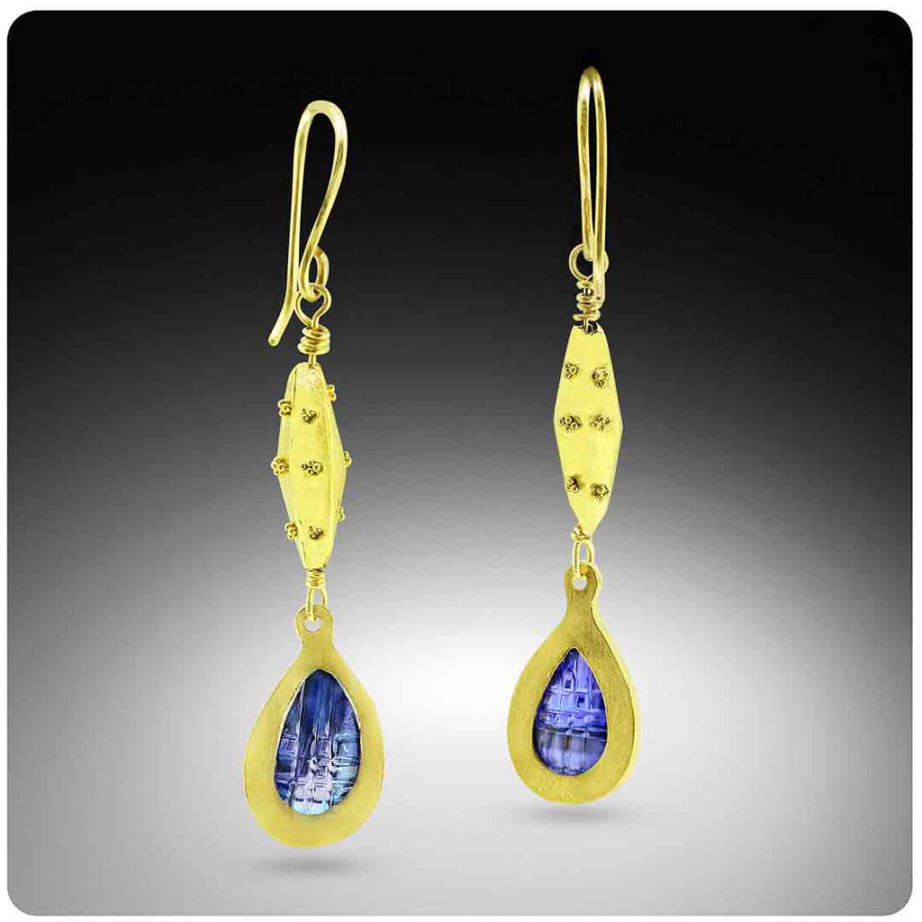 Tanzanite 22K Granulated Earrings - Nancy Troske Jewelry