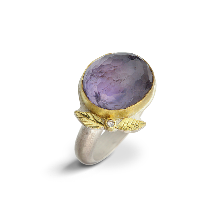 Iolite and Diamond Leaf Ring - Nancy Troske Jewelry