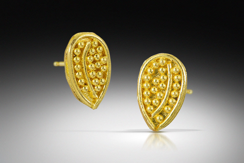 22k Tiny Leaf Earrings - Nancy Troske Jewelry