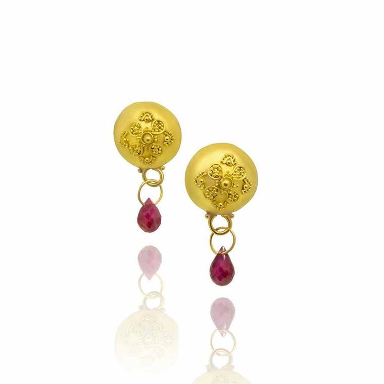 Call of the Nile 22K and Ruby Earrings - Nancy Troske Jewelry