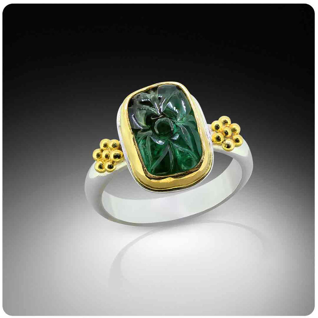 Carved Emerald Ring - Nancy Troske Jewelry