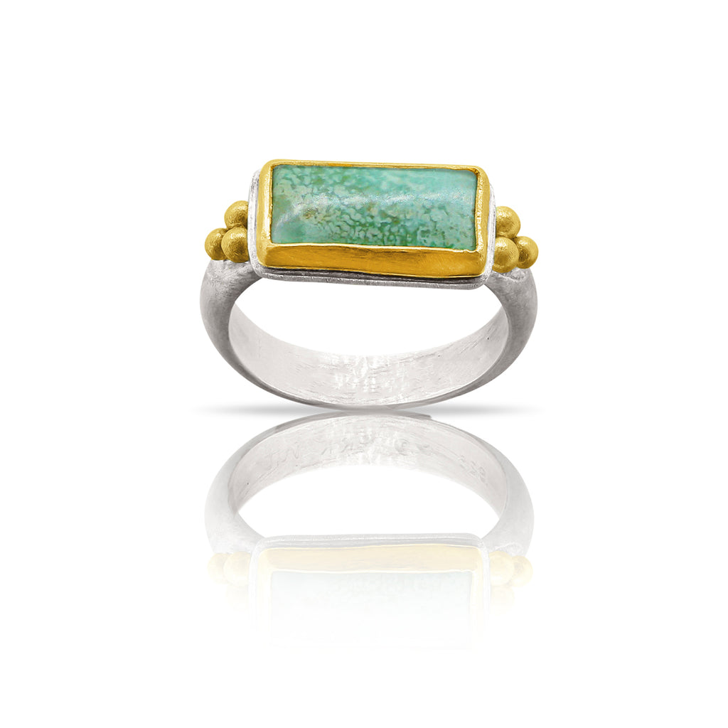 Turquoise and 22K Ring with Granulation - Standard Setting