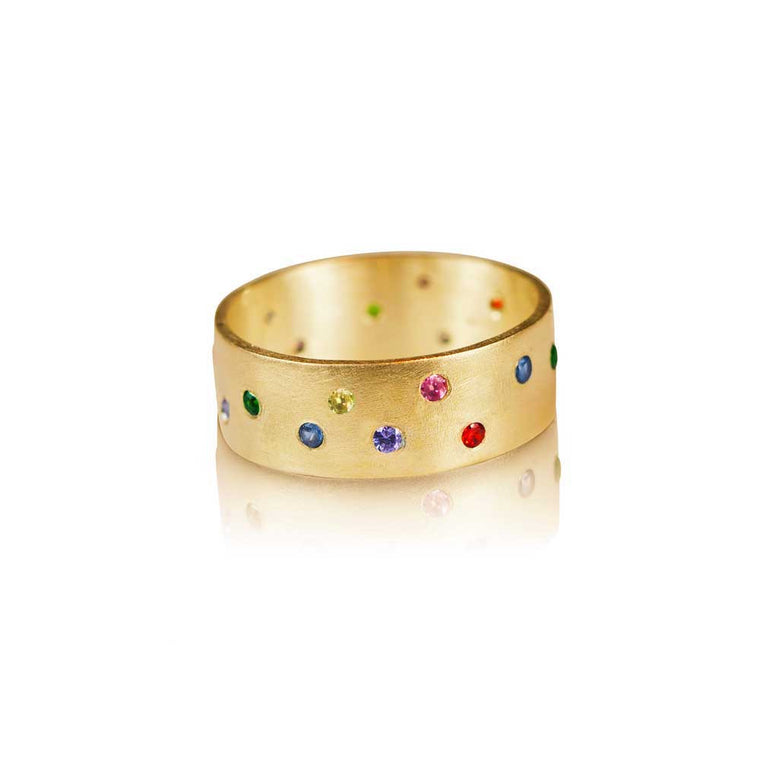 Aurora - 22k Wedding Ring with Colored Diamonds - Nancy Troske Jewelry