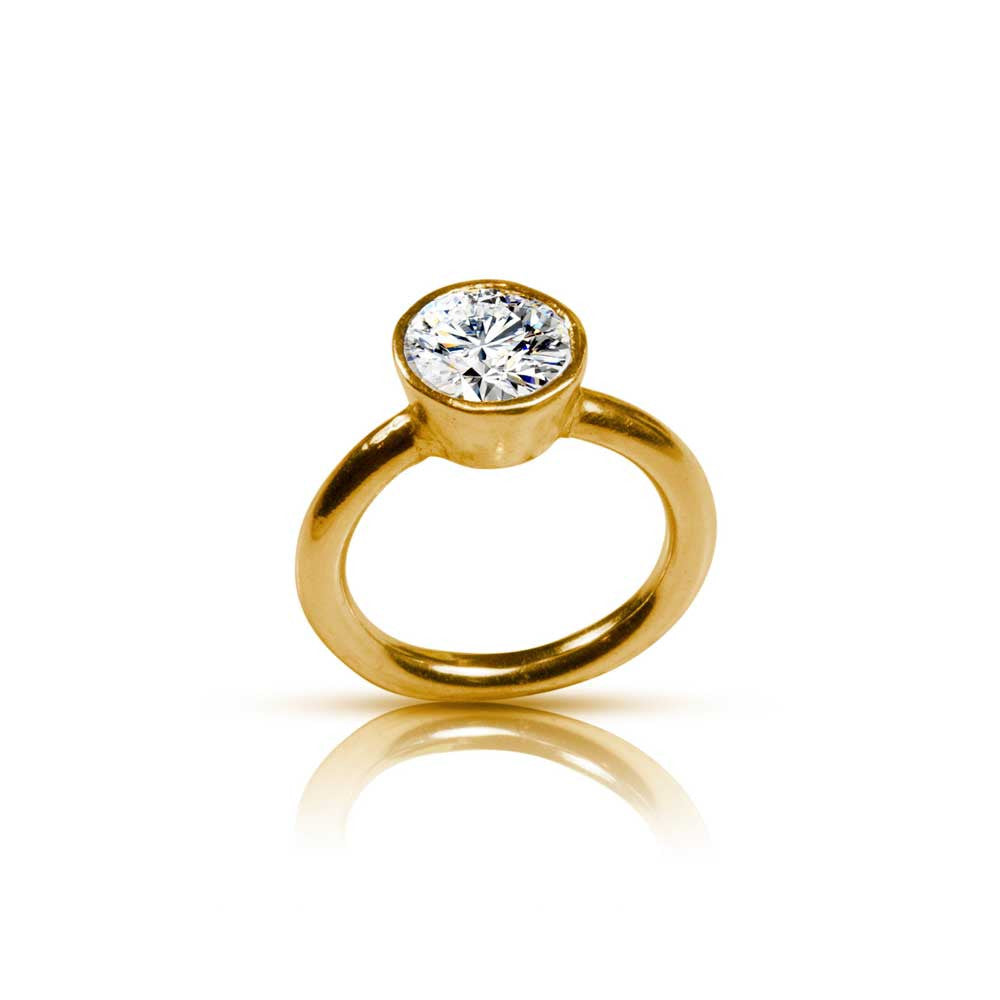 22K Tapered Bezel Diamond Engagement Ring - Nancy Troske Jewelry