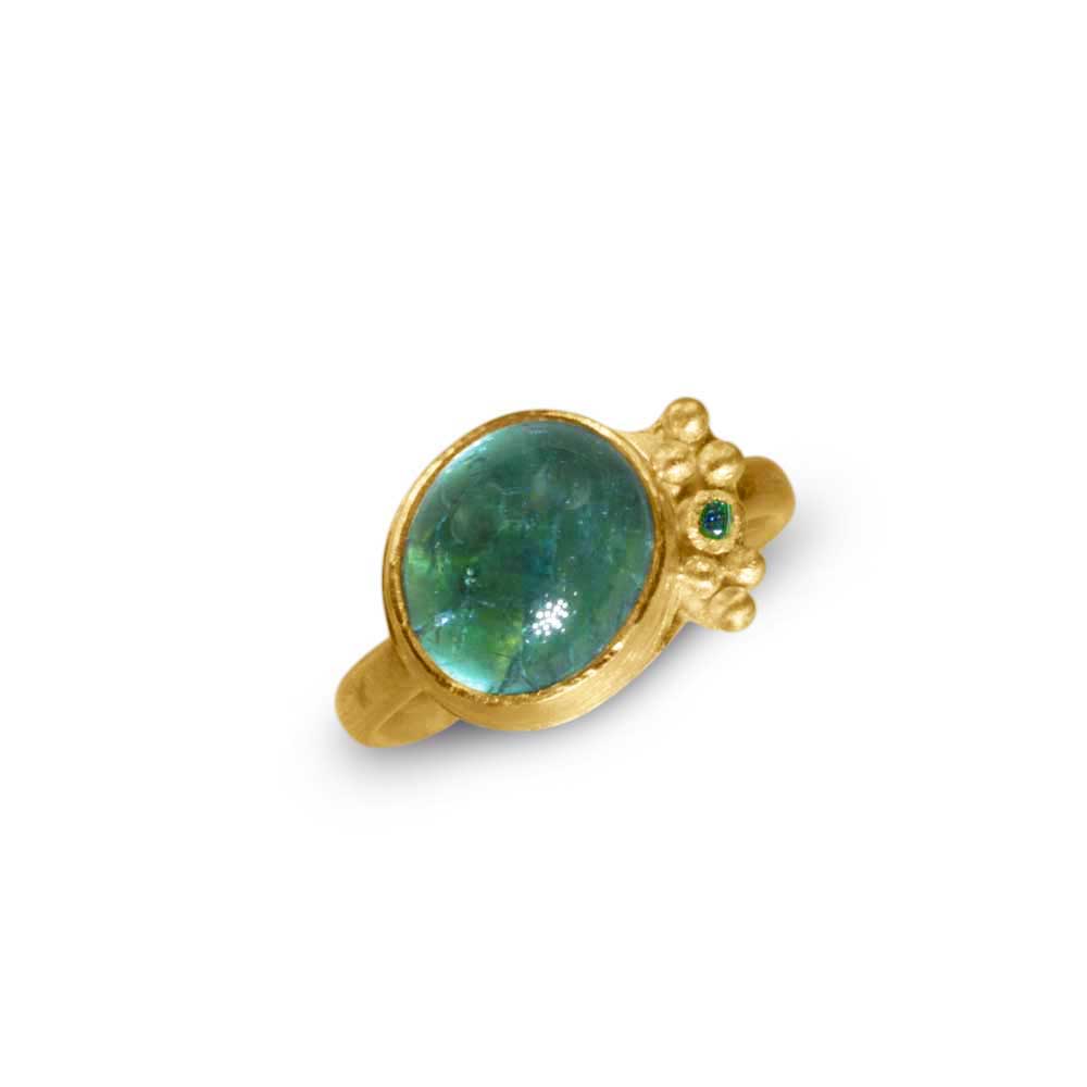 Nancy Troske Jewelry - Tourmaline and Diamond Ring with Granulation
