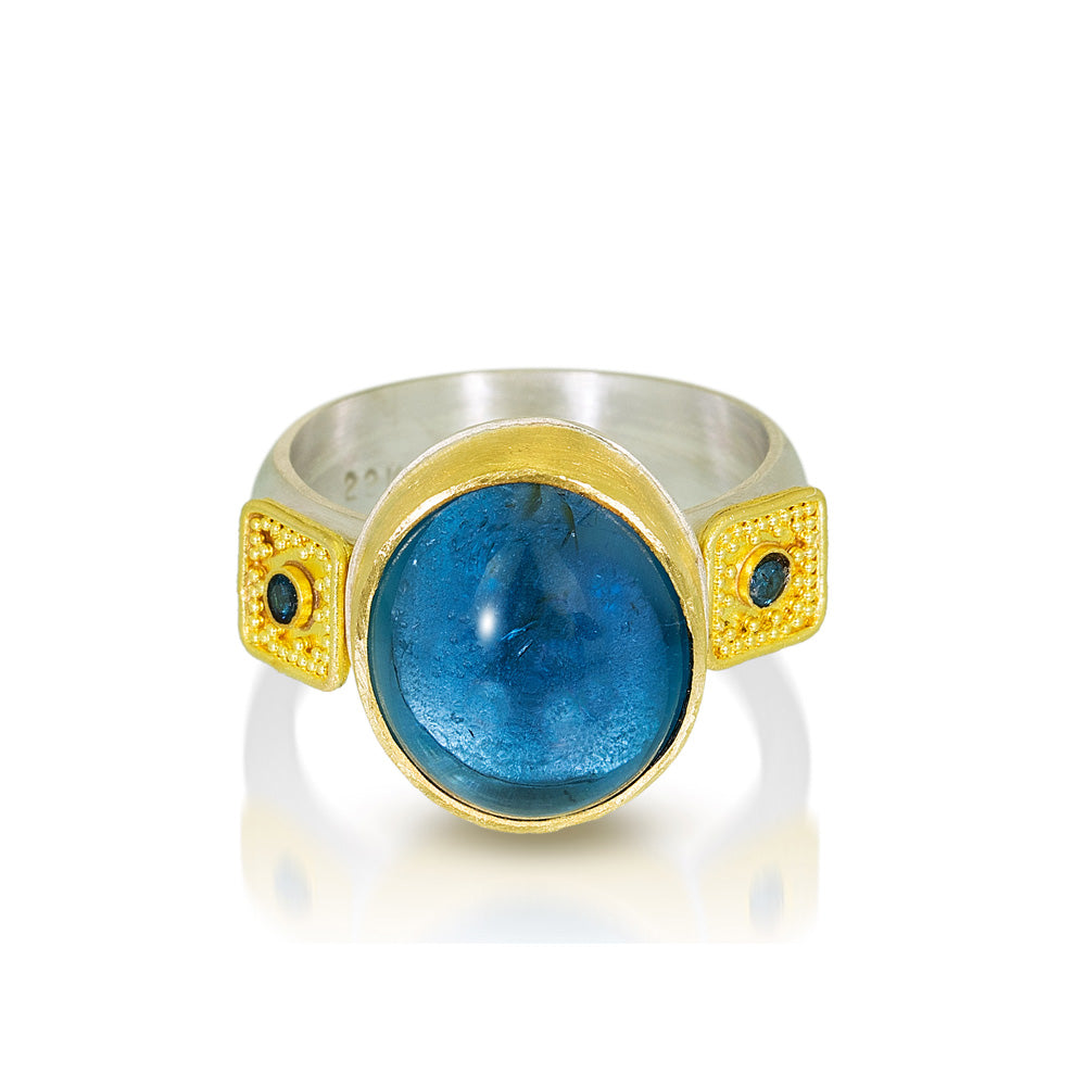 Blue Topaz and Blue Diamond Ring - Nancy Troske Jewelry