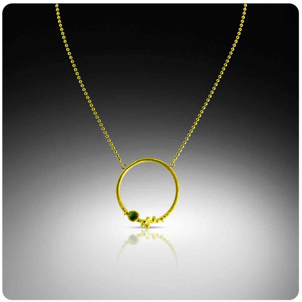 Bubble Necklace - 22K Granulated Circle with Emerald