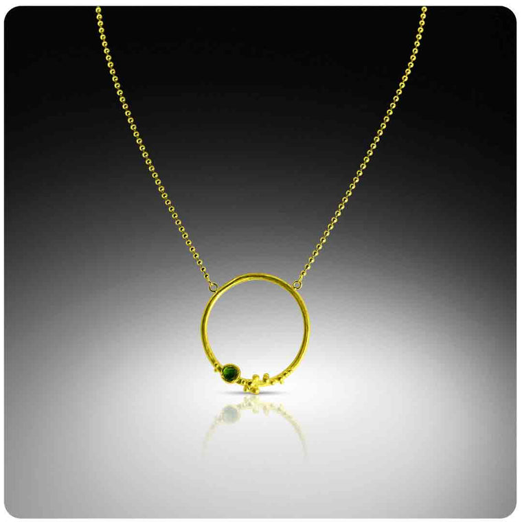Bubble Necklace - 22K Granulated Circle with Emerald