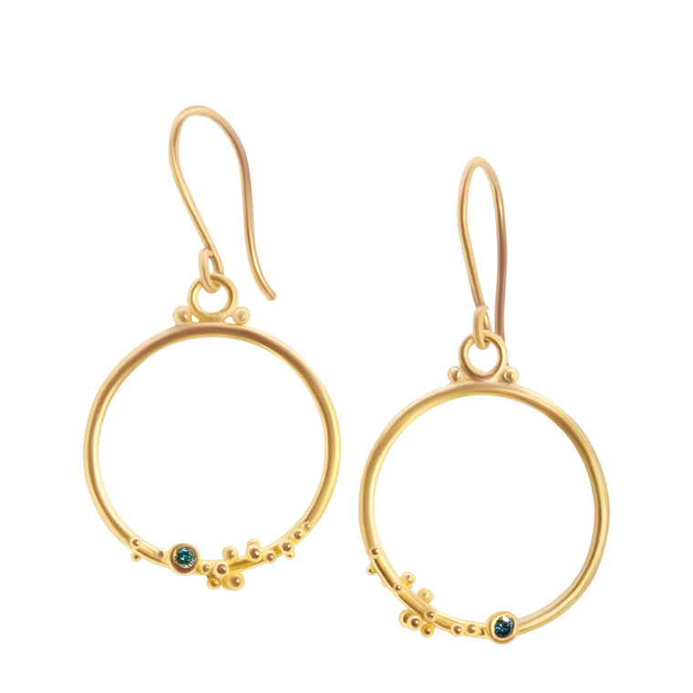 22K and blue diamond granulated earrings - Nancy Troske Jewelry