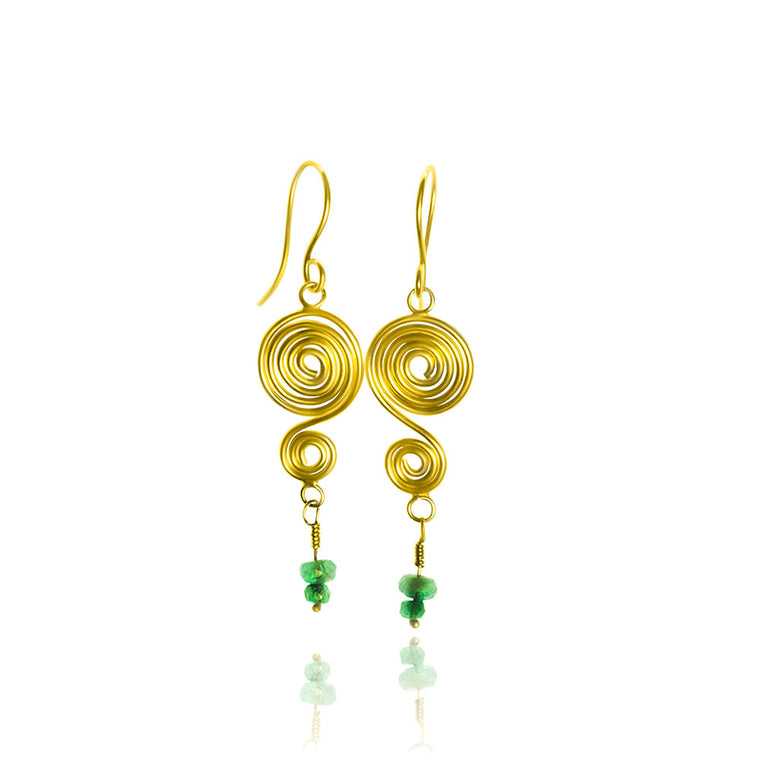 Anuket Egyptian Spiral 22K & Emerald Earrings - Nancy Troske Jewelry
