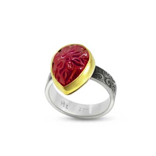 Carved Ruby Ring with Vine