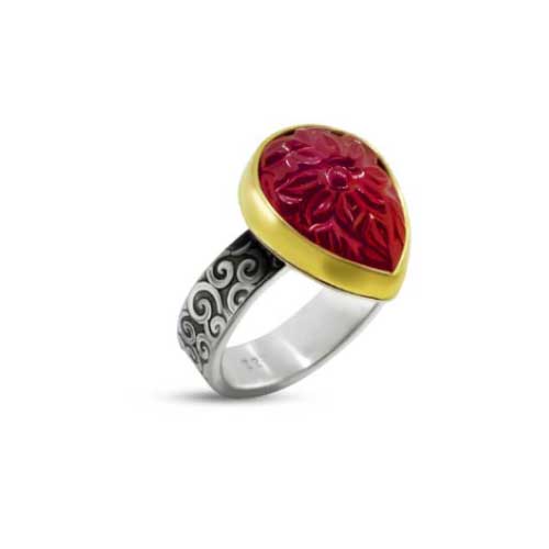 Carved Ruby Ring with Vine