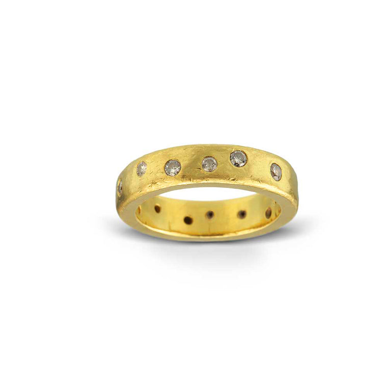 Hammered 22k Gold and Diamond Wedding Ring - Nancy Troske Jewelry
