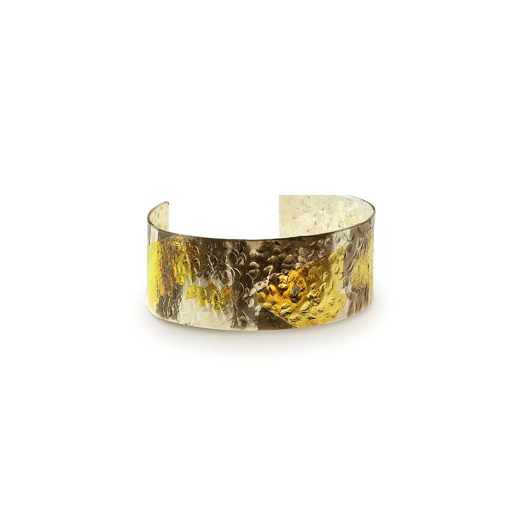 Nancy Troske Jewelry - 24K Gold and Silver Ring, black silver and fused gold hammered cuff