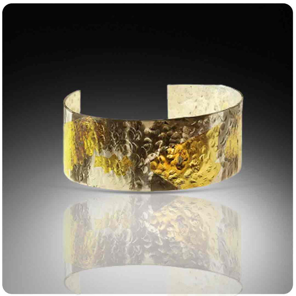 Nancy Troske Jewelry - 24K Gold and Silver Ring, black silver and fused gold hammered cuff