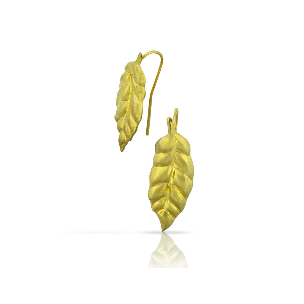 Vermeil leaf earrings with fixed ear wires - Nancy Troske Jewelry