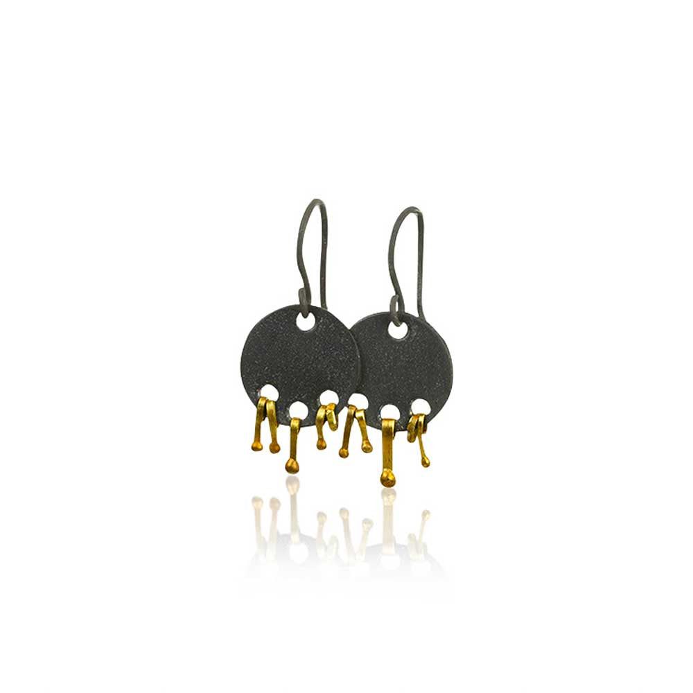 22k gold and oxidized silver earrings