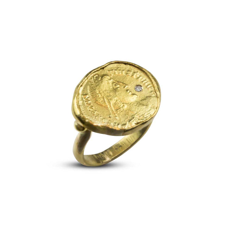 Gold Ring Featuring a Byzantine Gold Coin of Emperor Anastasius I, 491 CE -  518 CE | Barakat Gallery