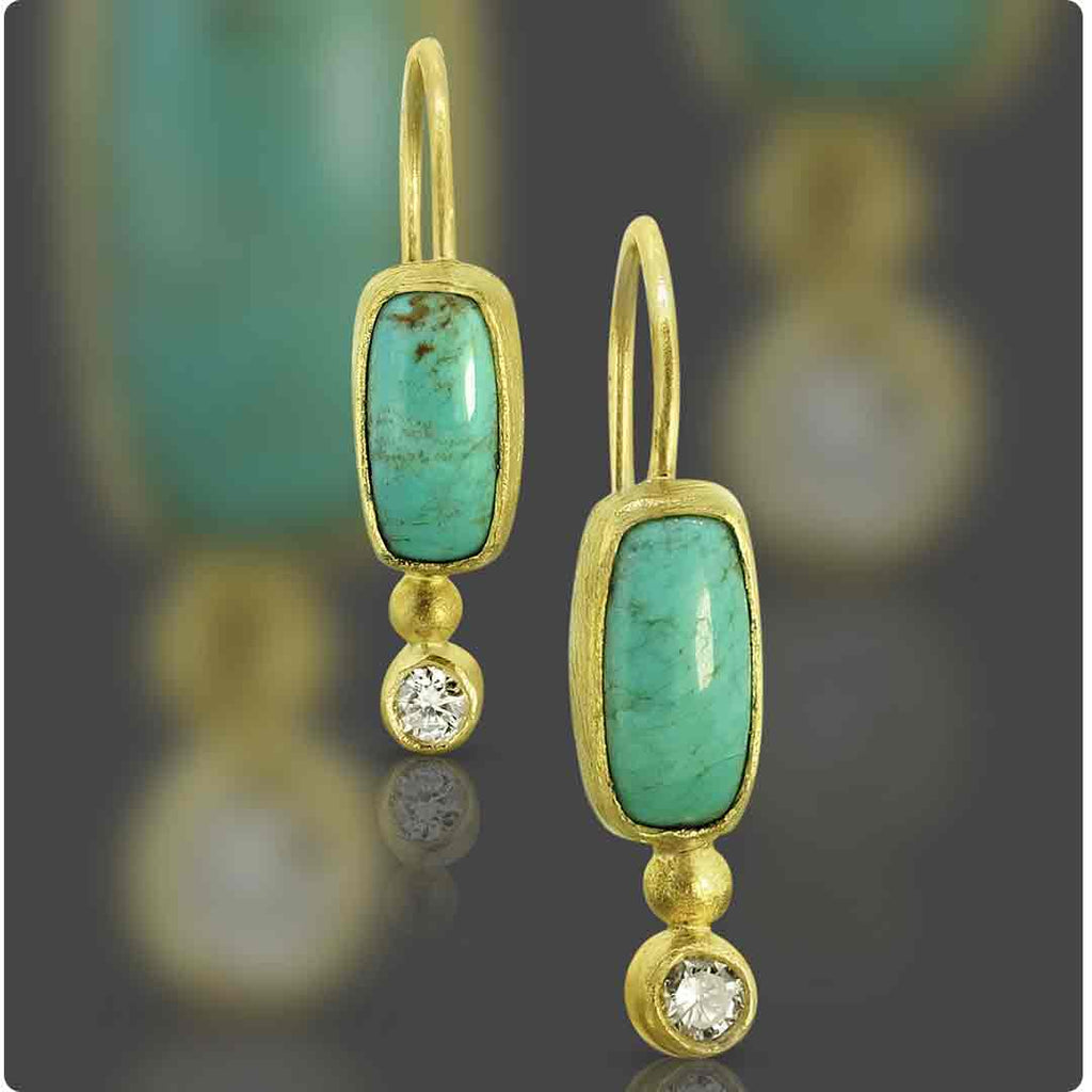 Turquoise, Diamond and 22K Earrings - Nancy Troske Jewelry