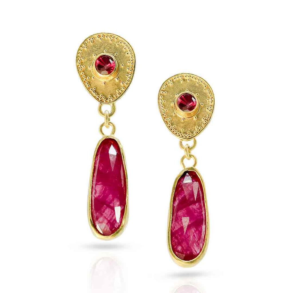 Ruby Earrings in 22K Granulation - Nancy Troske Jewelry