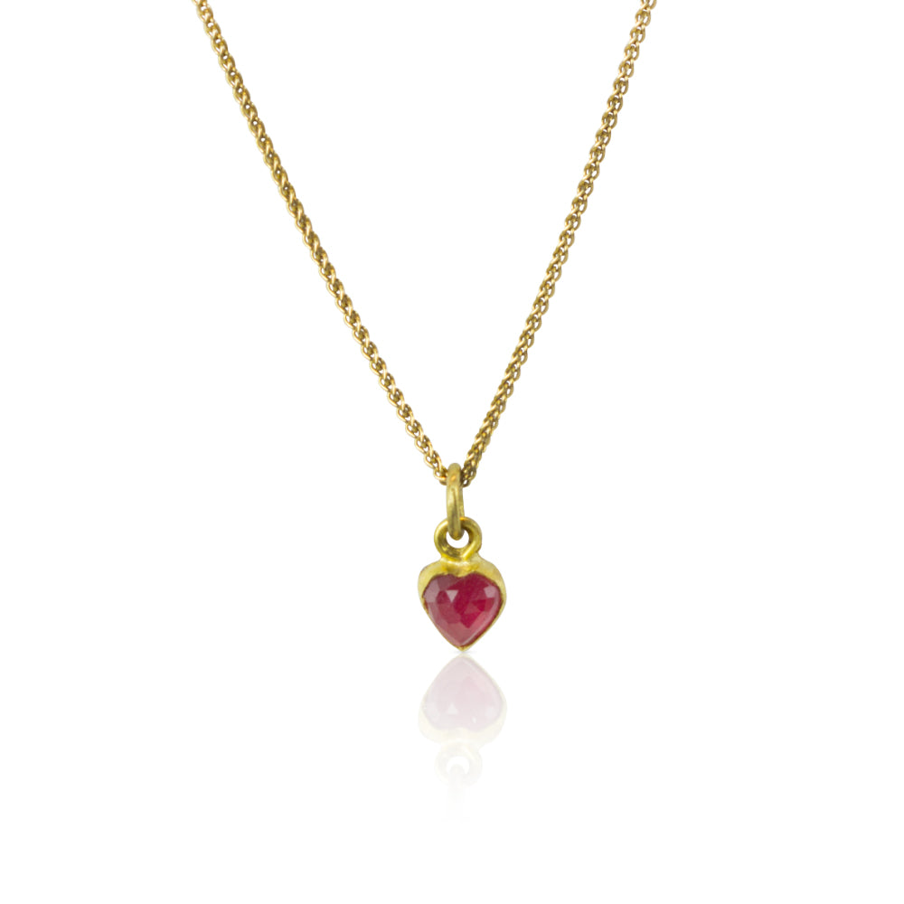 “Love Always” Ruby and 22K Gold Heart Pendants 22K Granulated Heart Only with .5Pt Diamond