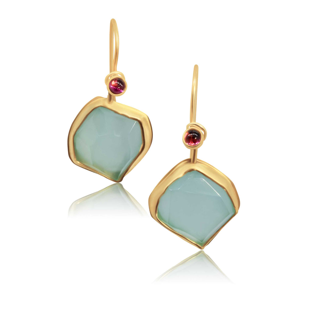 22k, tourmaline and chalcedony earrings - Nancy Troske Jewelry