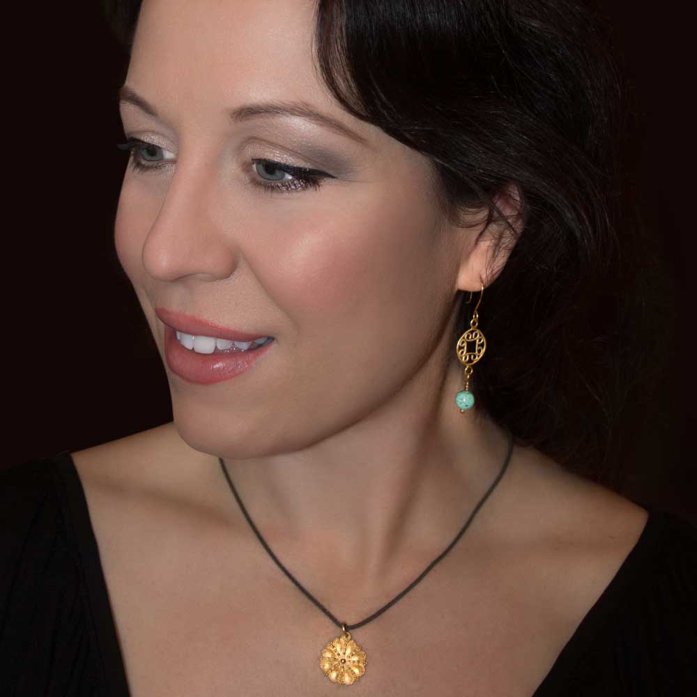 Nancy Troske Jewelry  Greek Rosette and Turquoise Earrings 22 karat