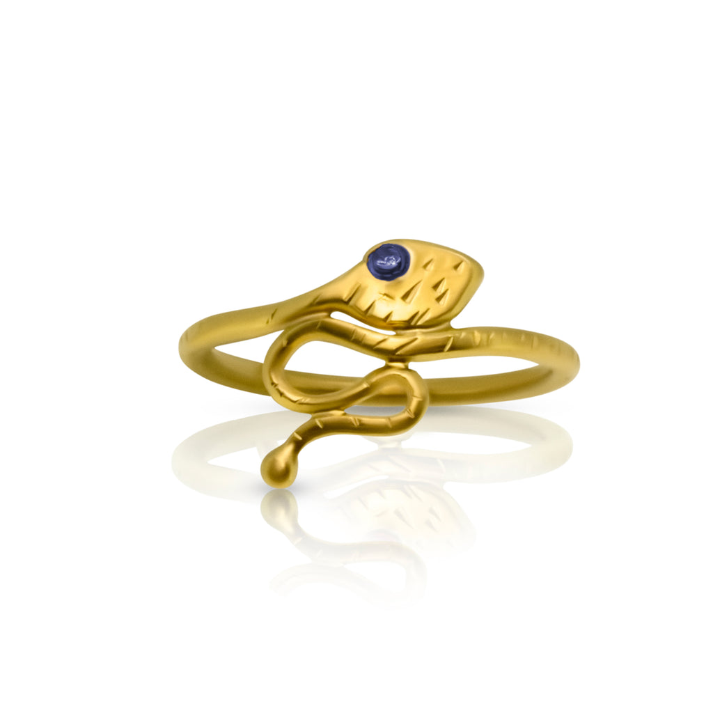 22 karat gold snake rings with jeweled eyes _ Nancy Troske Jewelry