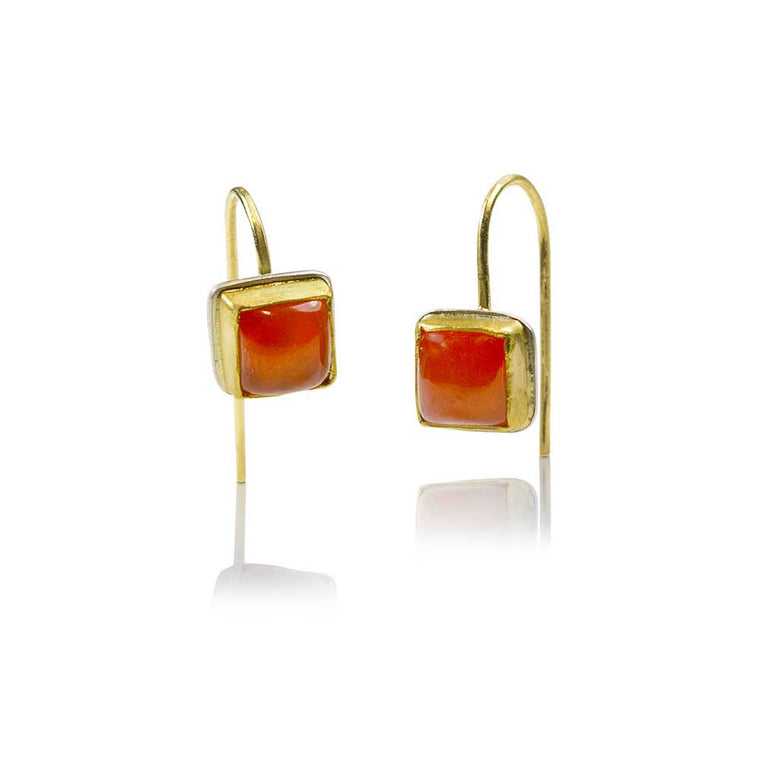 Carnelian Square Cut 22k Earrings - Nancy Troske Jewelry