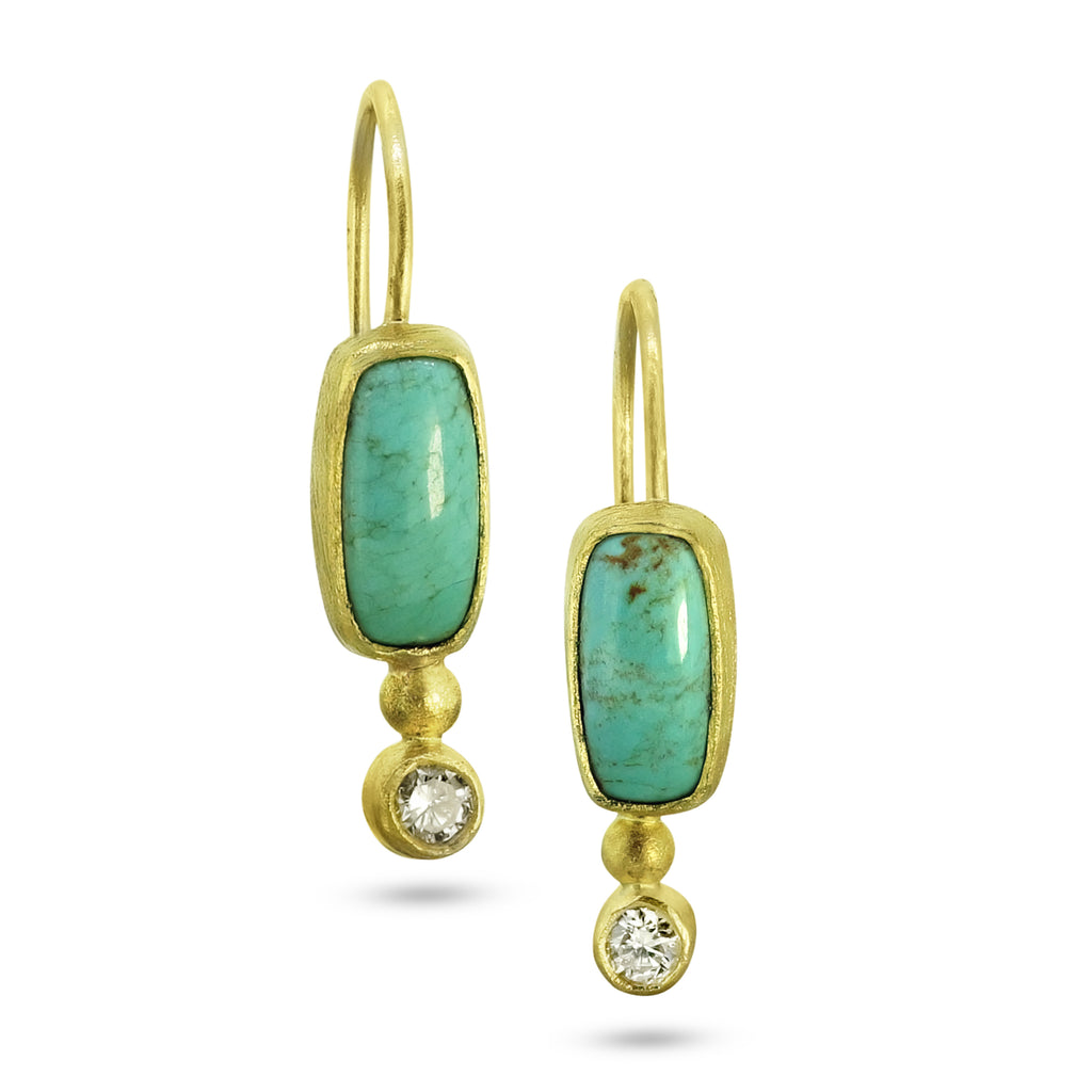 Turquoise, Diamond and 22K Earrings - Nancy Troske Jewelry