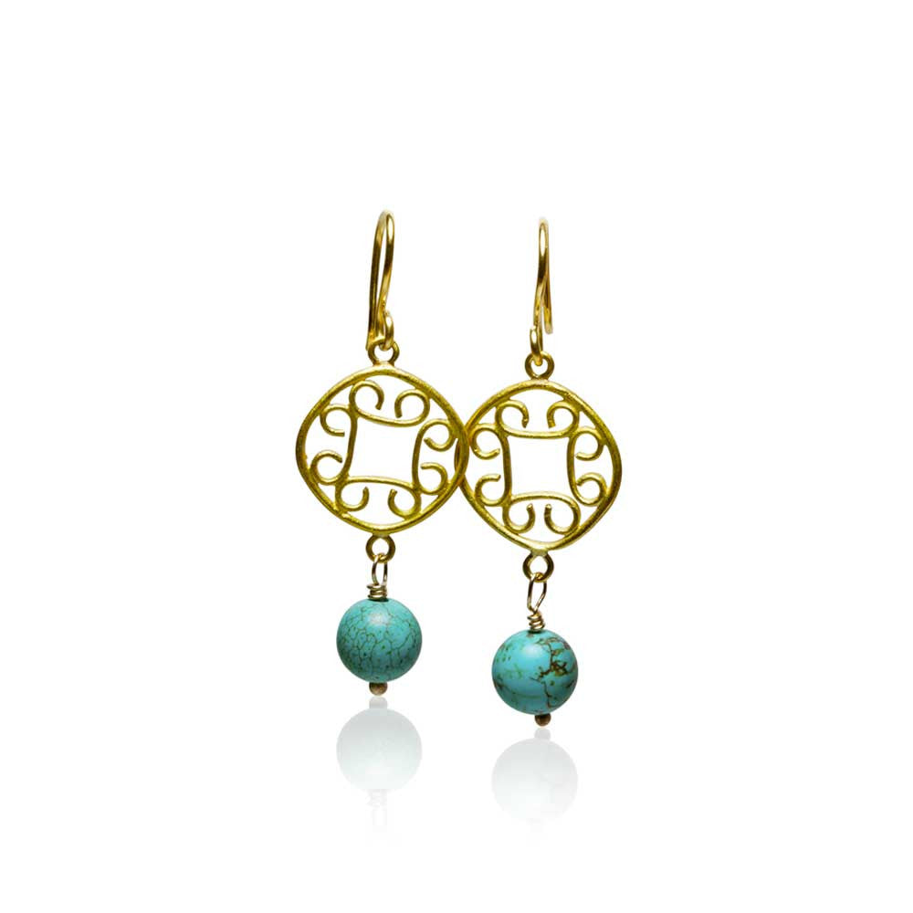 Scroll Earrings with Turquoise - Nancy Troske Jewelry