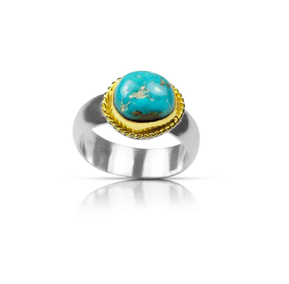 Turquoise Ring with 22k Gold Twisted Wire - Nancy Troske Jewelry